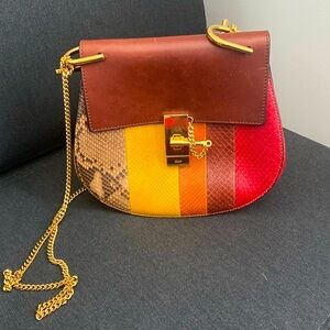 Chloe Snakeskin Drew Shoulder Bag Brown Multicolor